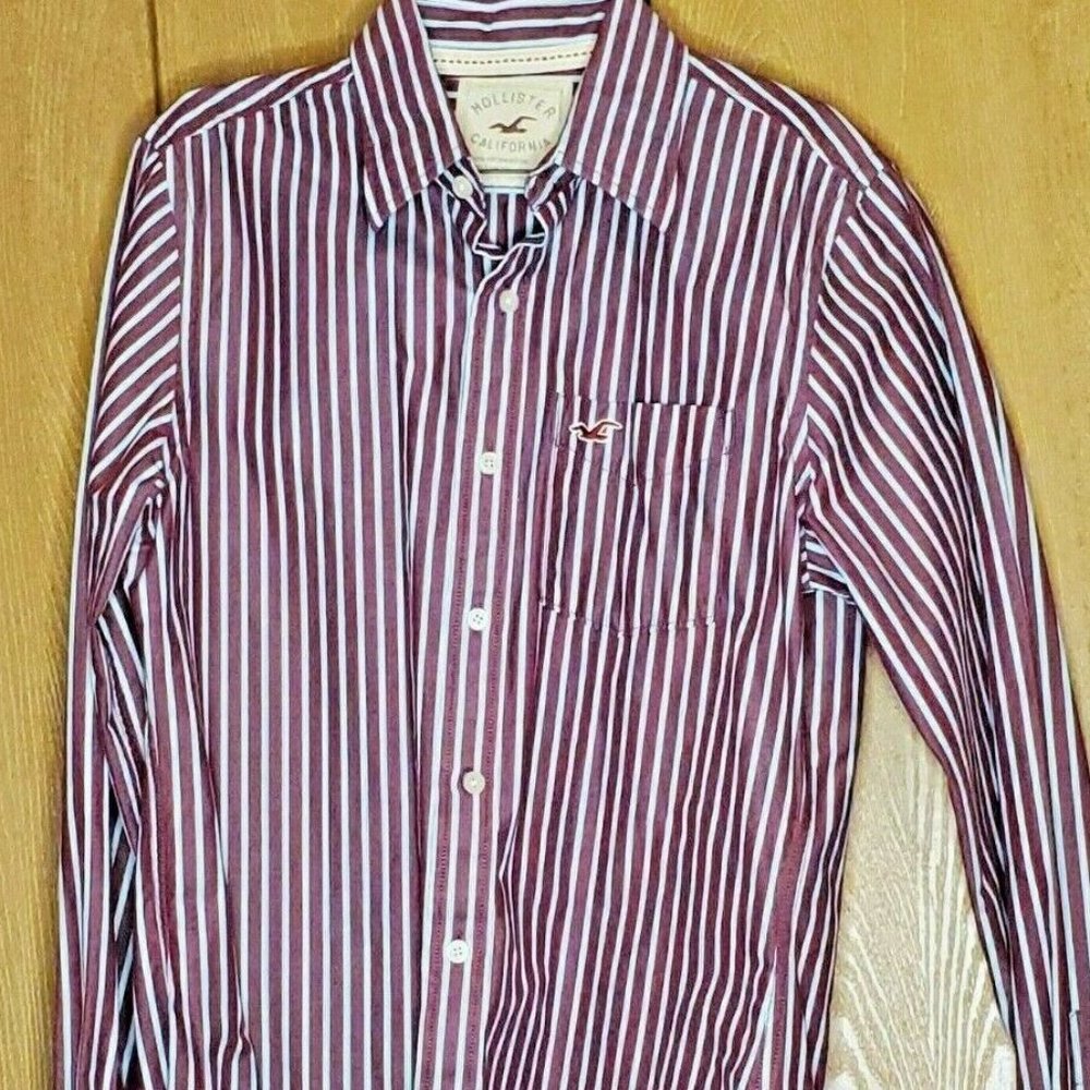 Hollister California Red Striped Long Sleeve Button Up Dress Men's Shirt Size S